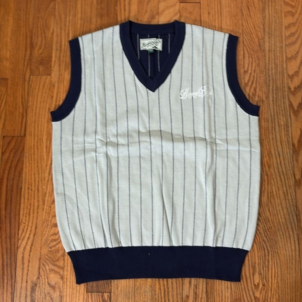 Bogey Boys V-Neck Pinestripe Sweater Vest Grey‎ navy size M NWT golf